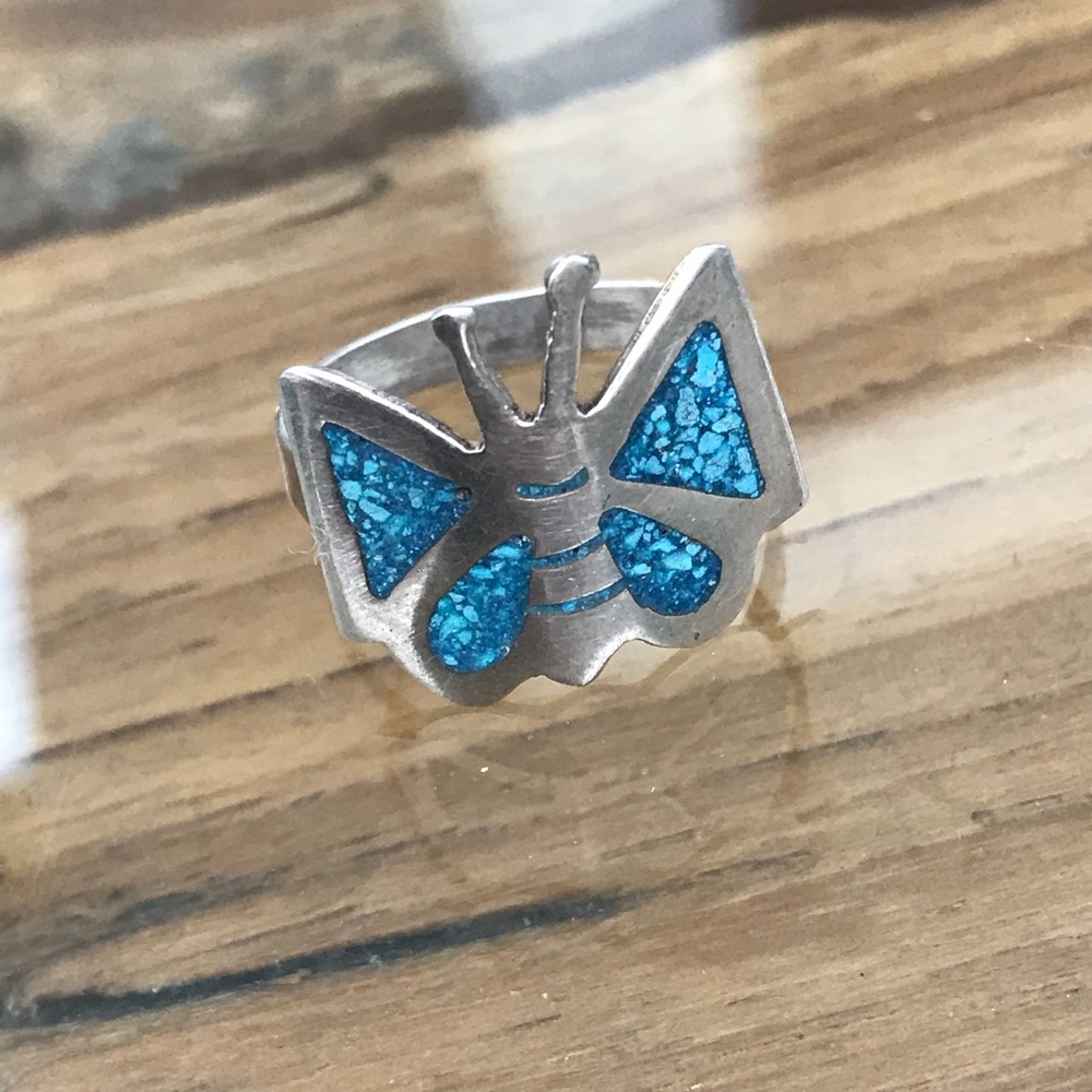 Turquoise 🦋 Butterfly Sterling Silver Taxco Ring GORGEOUS! 925 - Picture 2 of 3